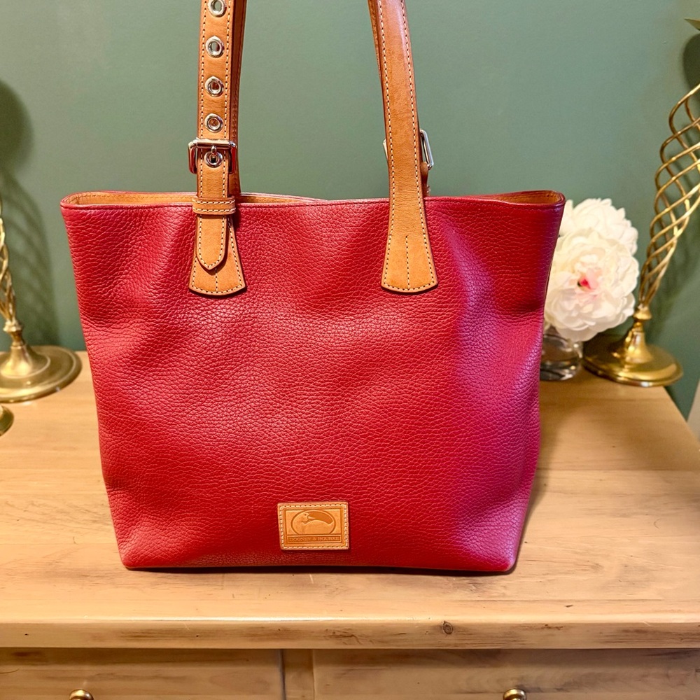 Dooney & Bourke Patterson Leather Emily Tote Pebbled Ruby Red Shoulder Bag